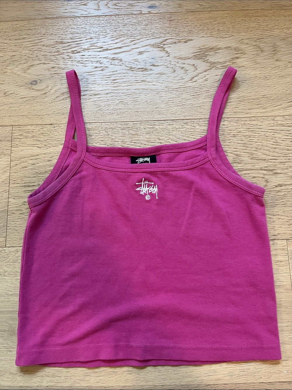 Stussy Women's Hot Pink Logo Spaghetti-Strap Crop Tank